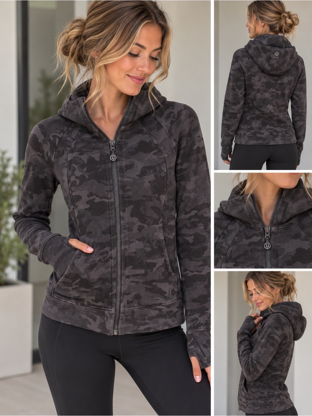 lululemon athletica Women's Black Gray Camo Full-Zip Hoodie